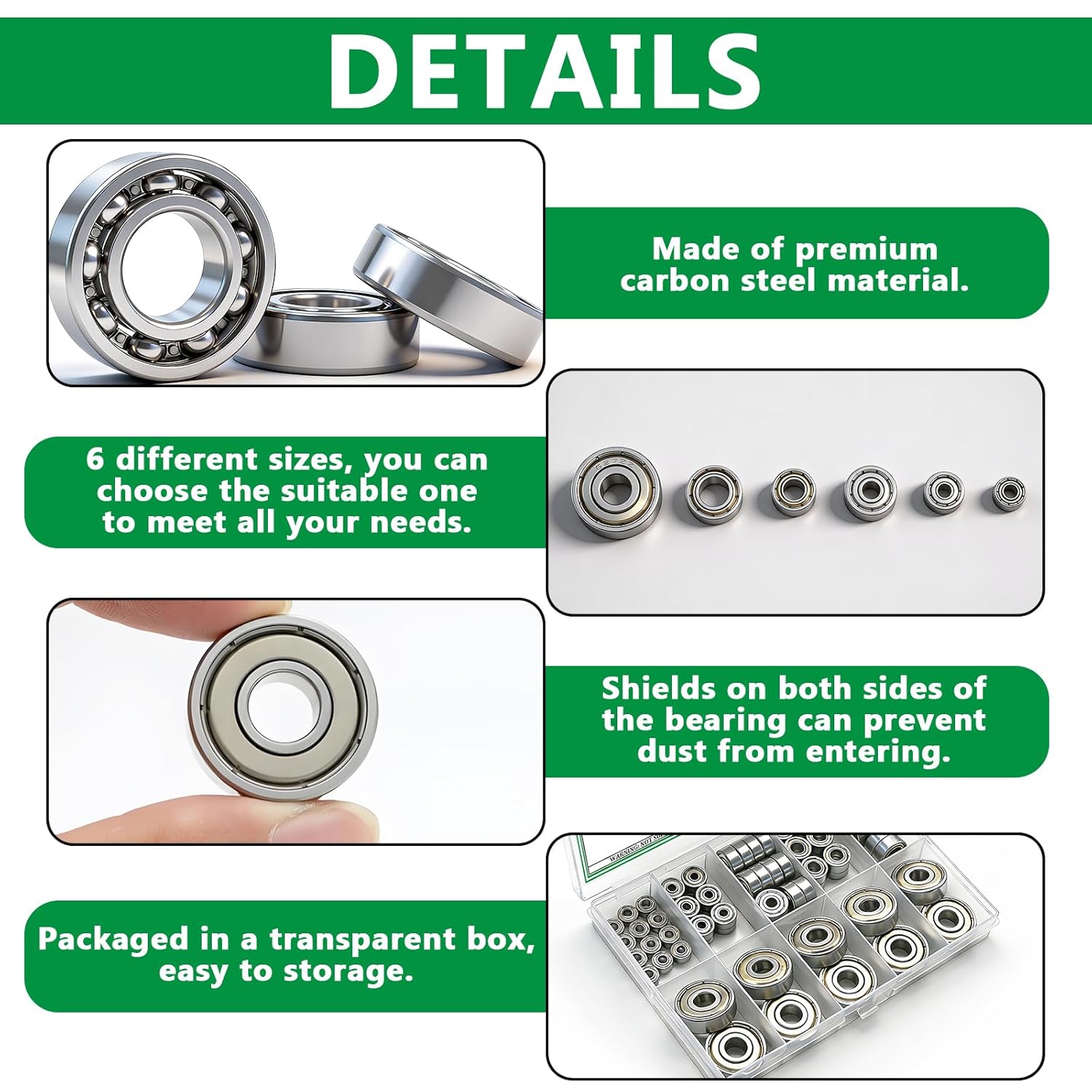 68PCS Ball Bearing Kit, 6 Sizes-693ZZ,623ZZ,624ZZ,685ZZ,687ZZ,627ZZ Carbon Steel Deep Groove Ball Bearings, Double Shielded Bearings, Small Bearings for High-Speed Brushless Motors, Fan Bearing