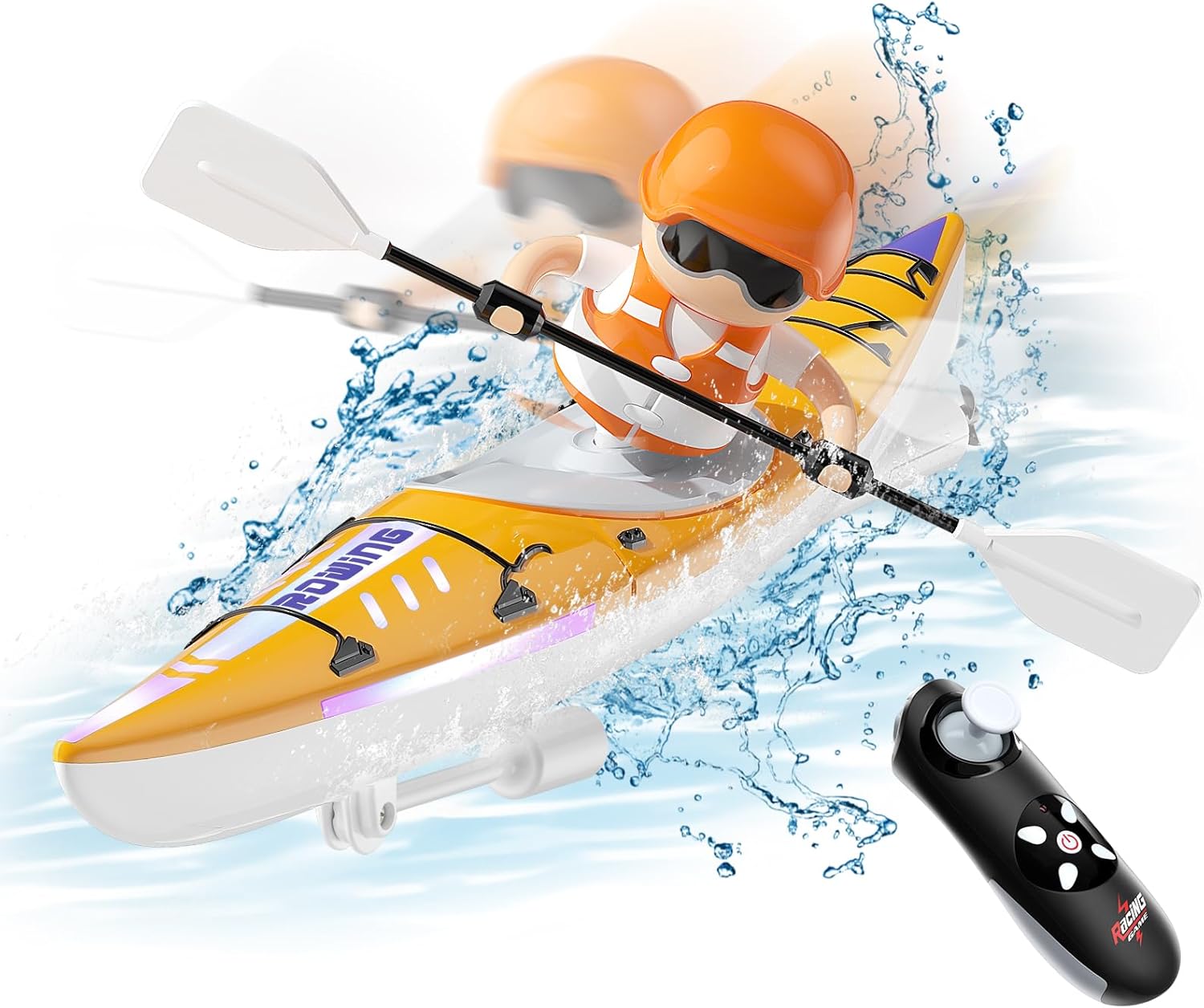 Remote Control Boats with LED Light for Kids, 2.4Ghz RC Boat for Boys, Toys Boats for Pool and Lakes, Cool Pool Toys Gifts for Kids 8-12, Capsize Recovery Orange