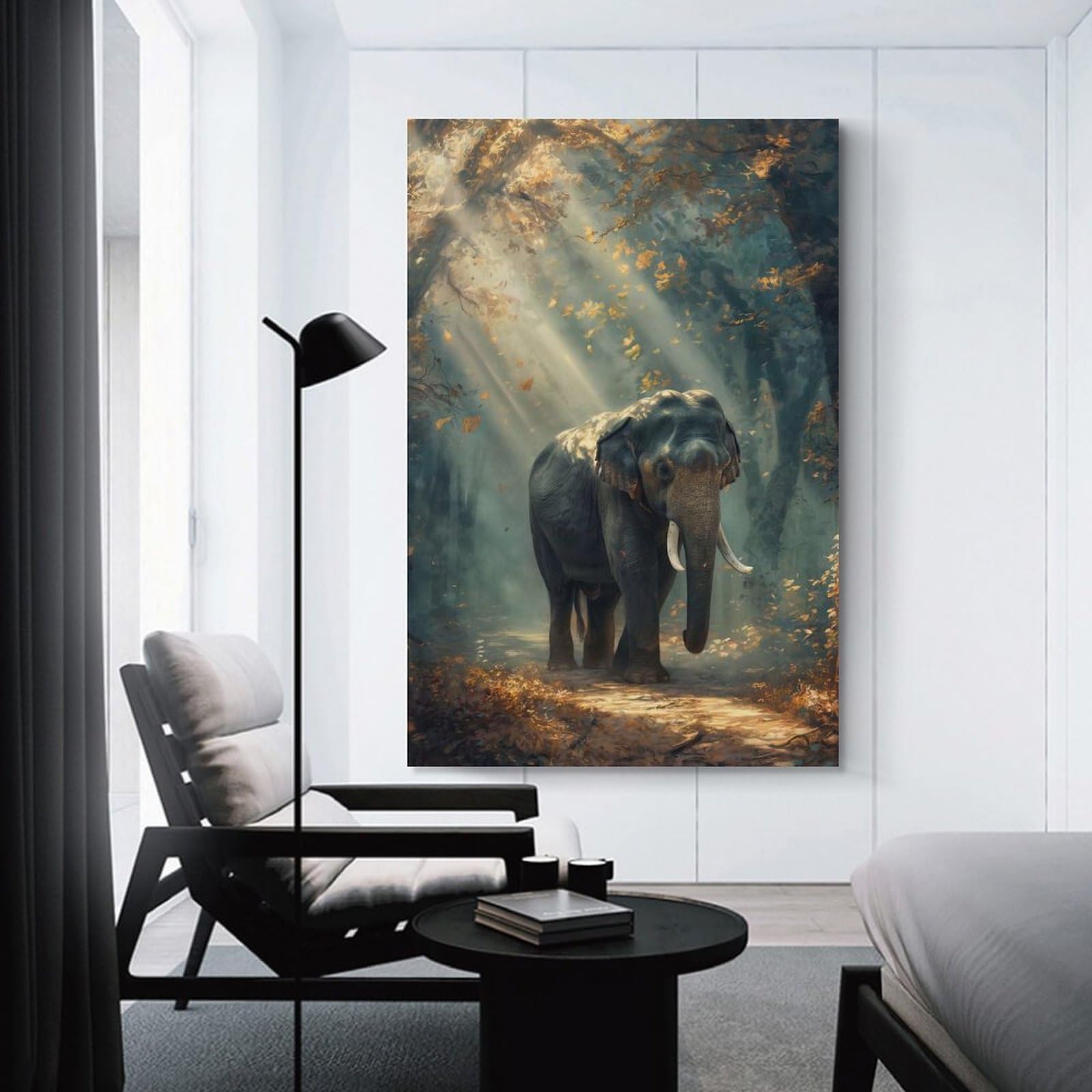 Junmoney Wall Picture Print Sunlit Jungle Encounter, 20x30inch(50x75cm), for Wall Displays, Bedrooms Or Room Updates, Wall Decor Suited to Curated Displays