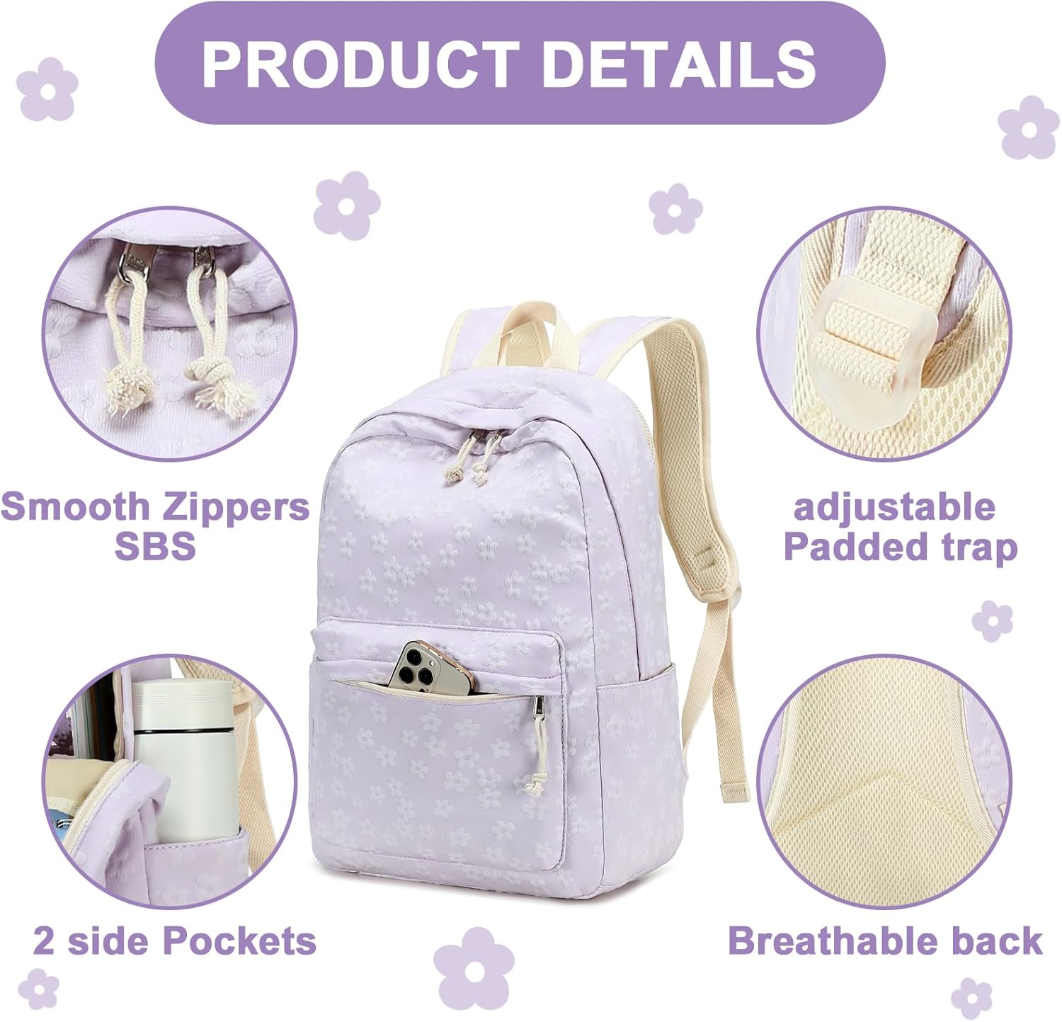 LEDAOU School Backpack for Teen Girls Elementary Middle School Bookbag Kids Backpacks Women Laptop Backpack Travel Daypack - Image 8