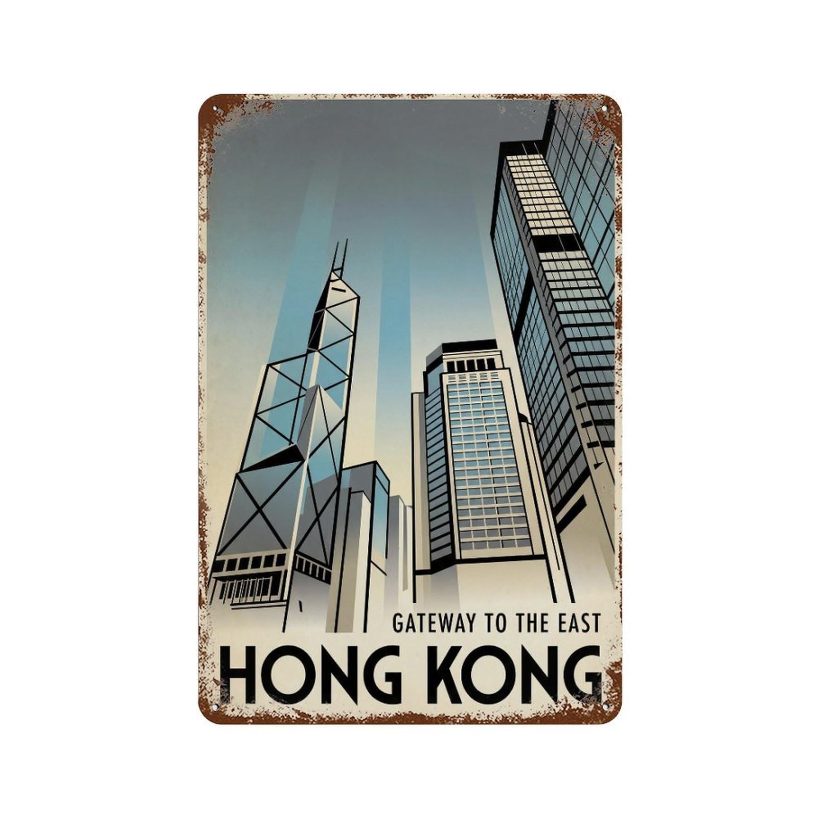Metal Tin Sign Vintage Travel Hong Kong Skyscrapers