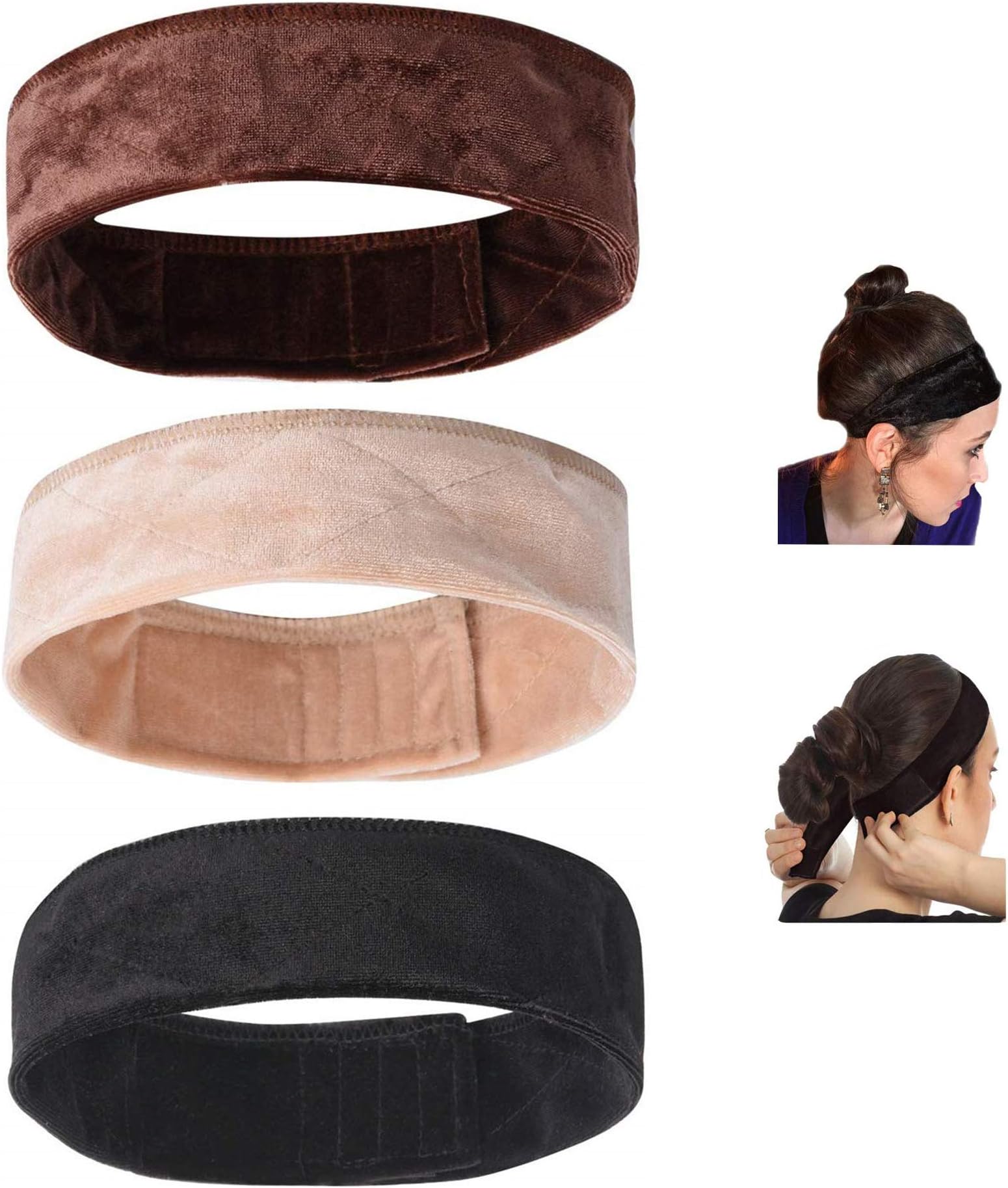 3 Pack Wig Grip Band，Velvet Headband Scarf Head Hair Band Extra Hold Wig Adjustable Fastern,Stretch Cotton headband（3 colors）