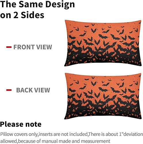 Miniatura 4 de Kawani Juego de 2 fundas de almohada lumbar de murciélagos de 12 x 20 pulgadas, fundas de almohada rectangulares decorativas de murciélagos negros y