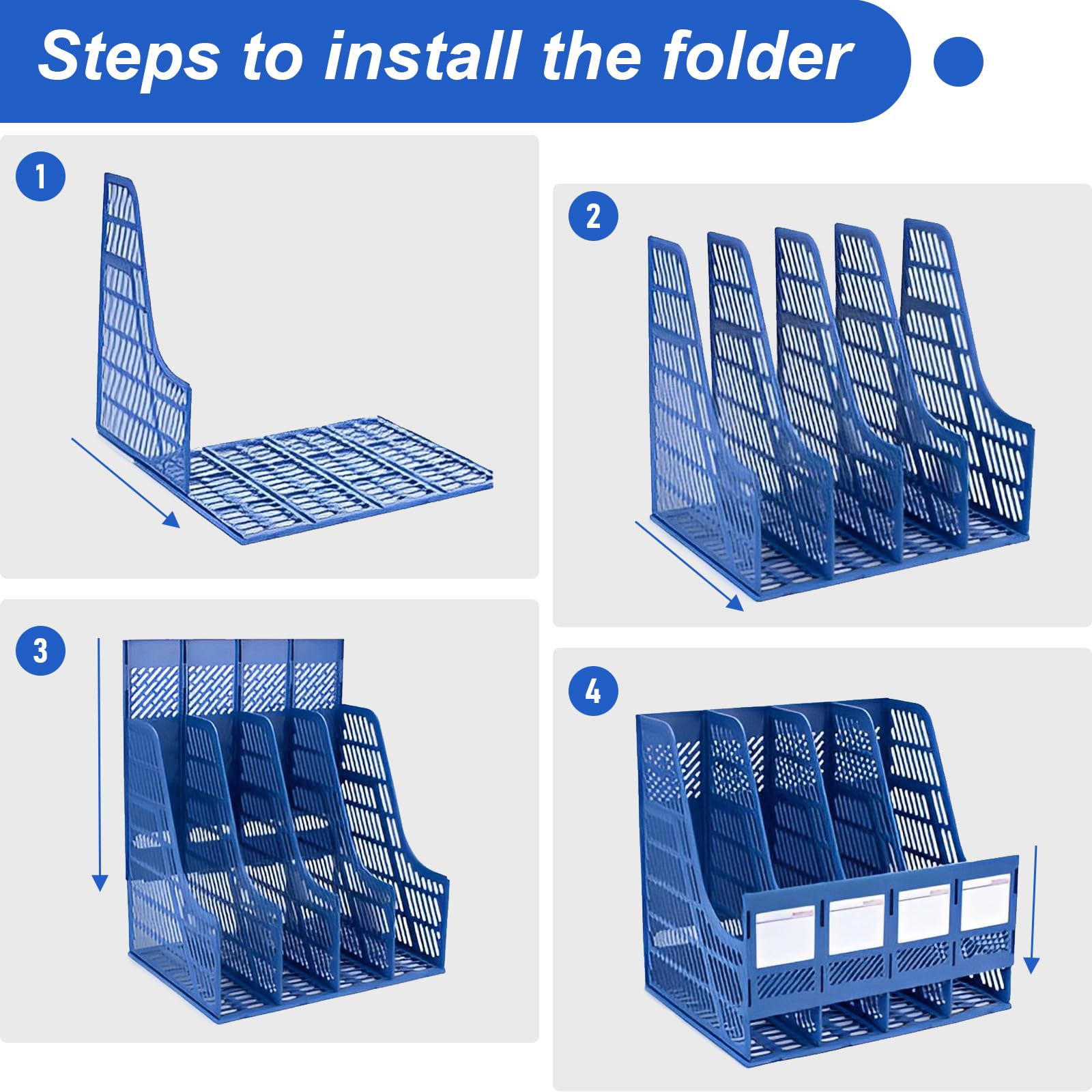 Elezeal Magazine File Holder, Sturdy HIPS Plastic 4 Vertical Book Organiser with Hollow Design - Image 3