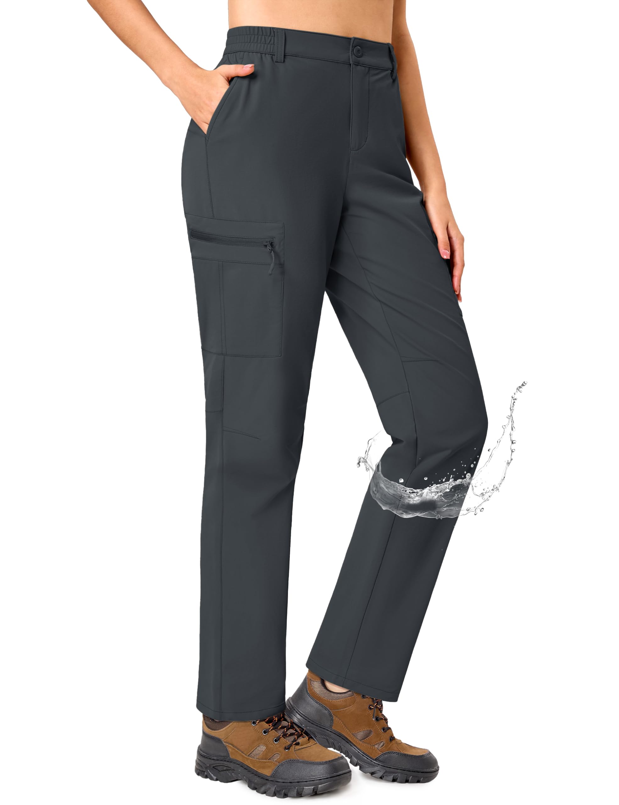 TACVASEN Women's Hiking Pants Cargo Quick Dry Water Resistant Lightweight 5 Pockets Tactical Pants Travel Darkgrey L