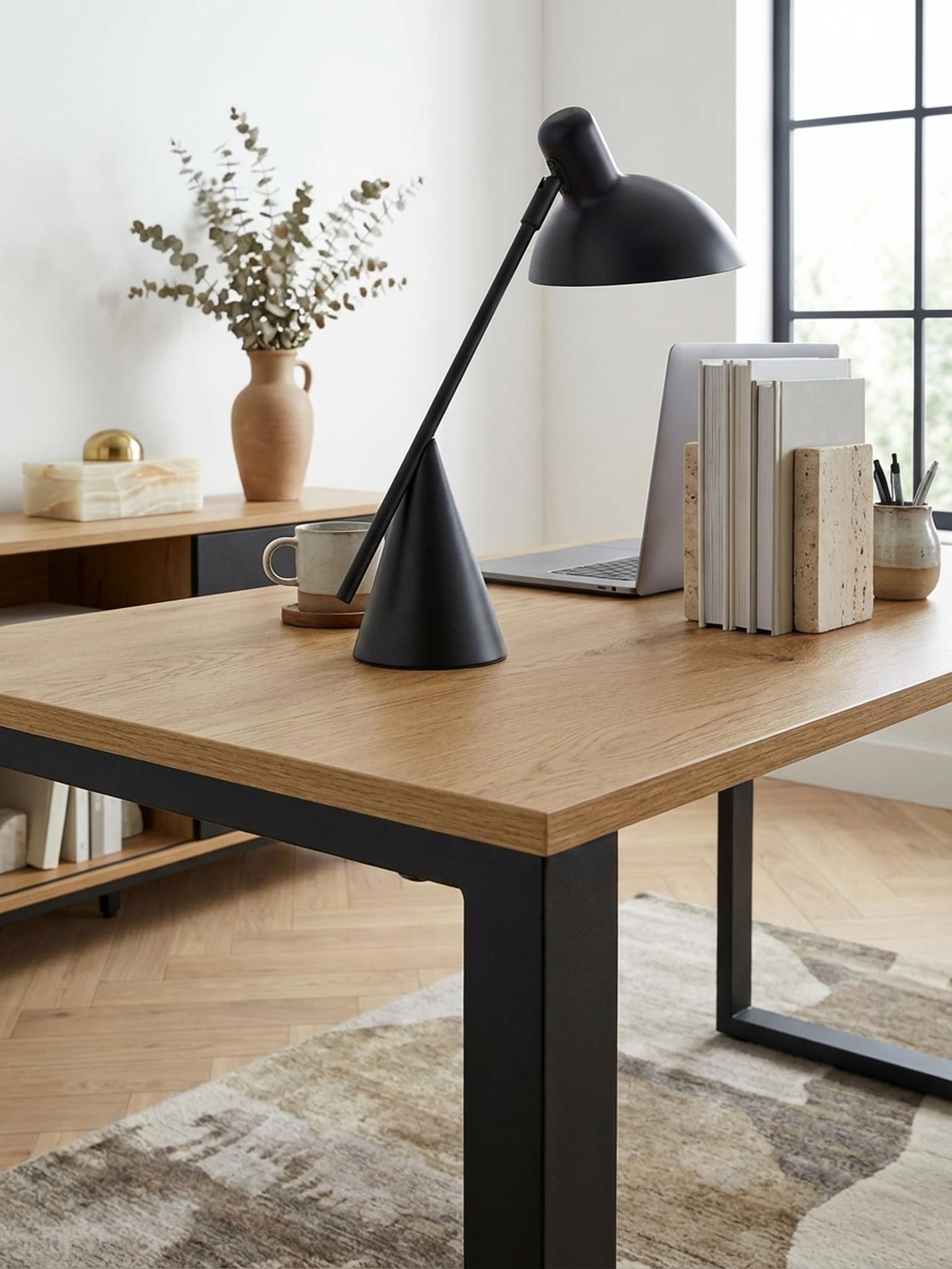 Schreibtisch Eiche-Dekor/Schwarz 120x60x76 cm Design Computertisch