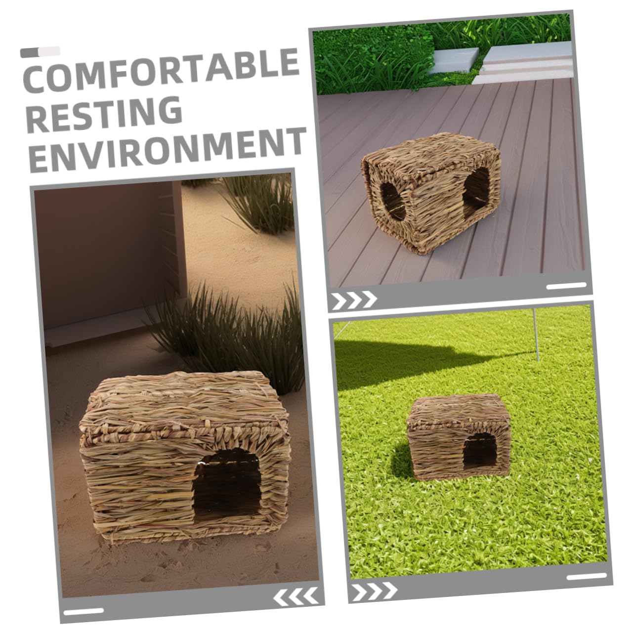 Hemobllo Casa per Conigli in Paglia Intrecciata, Rifugio Pieghevole per Piccoli Animali, 2 Pezzi, Interno ed Esterno, per Riposo Confortevole