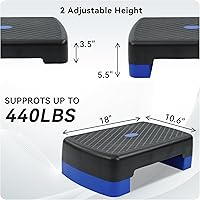 Vista 2 de Fitvids Aerobic Step Platform Trainer with Adjustable 2-Level Risers, 400 Pound Weight Capacity – Non-Slip Exercise Stepper for Cardio, Strength