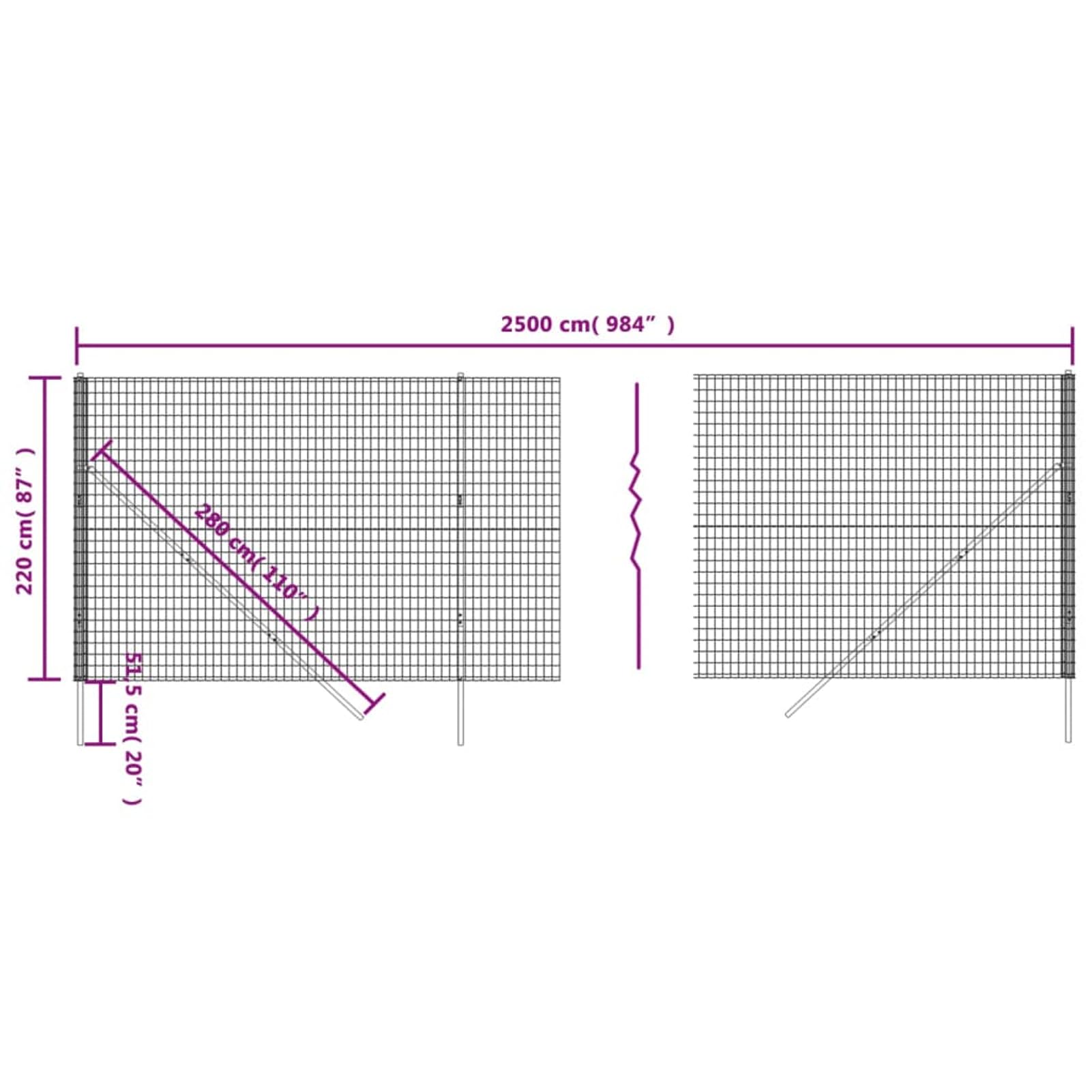 Homgoday Cerca de Alambre de Acero galvanizado Gris Antracita 2,2x25 m, Valla de Malla, Tensión Cerca Alambrada, Malla Metálica para Plantas y Animales, múltiples usos Tipo 1