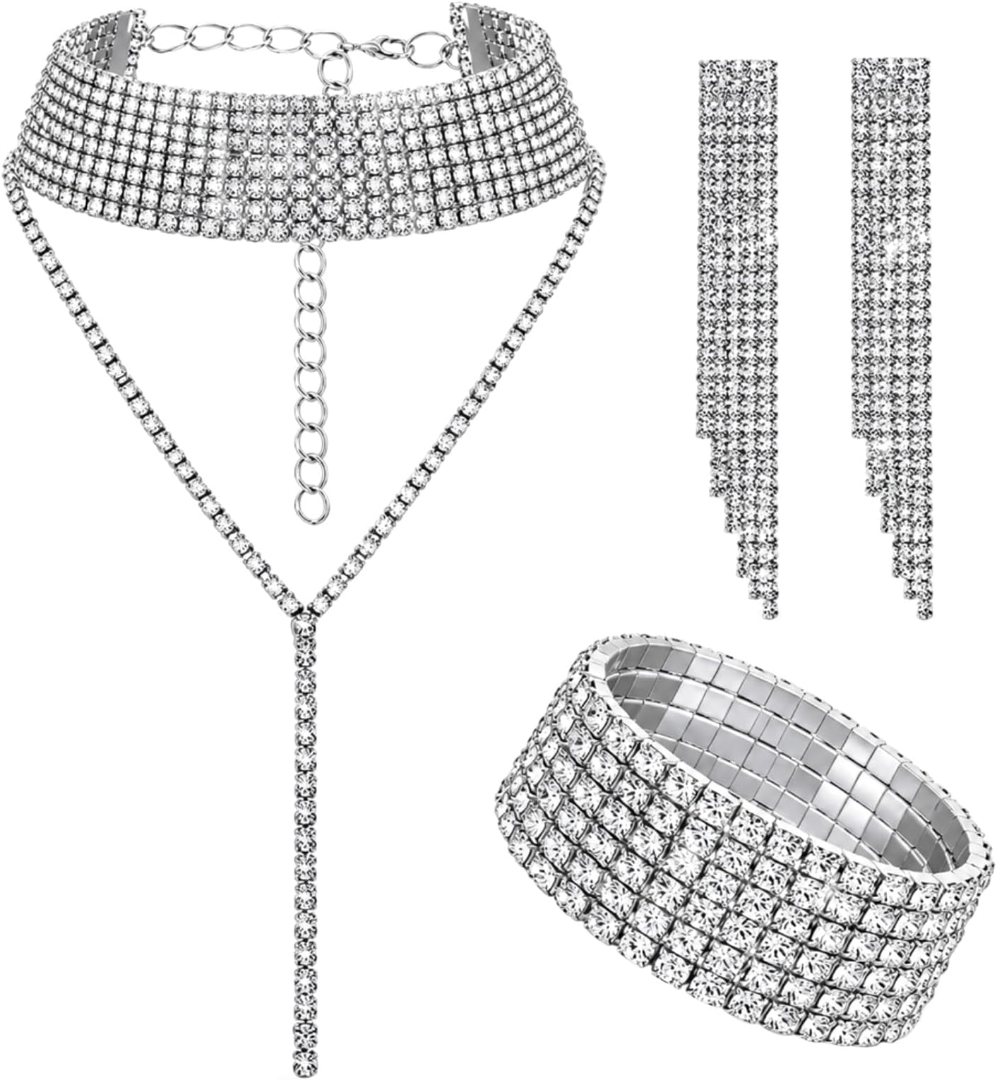 3 Pieces Rhinestone Jewelry Set Bridal Wedding Jewelry Set