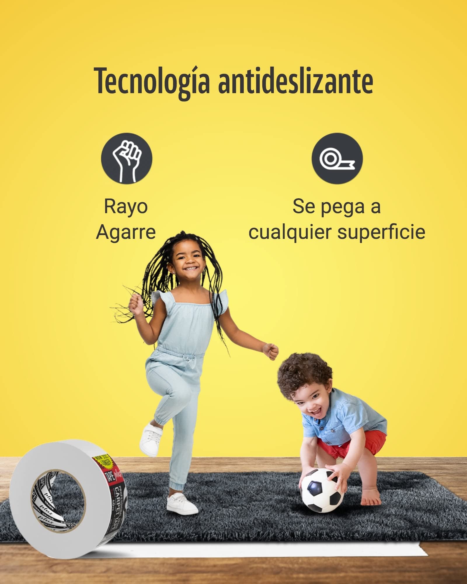 TapePlus Cinta Antideslizante Alfombra Profesional – 5 cm por 36.5 m (¡2 x Más!) – Cinta Antideslizante para Alfombras con Adhesivo Doble Cara - Cinta Doble Cara Blanco Premium – Interior y Exterior