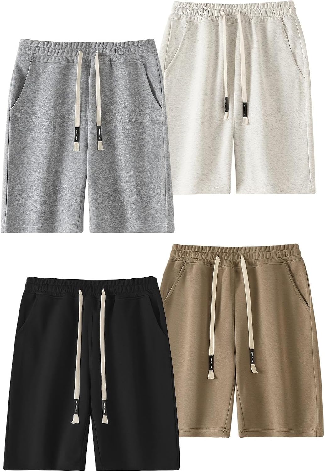 4 Pack Men's Shorts Casual Mens Beach Shorts with Pockets Athletic Cotton Sweat Shorts with Drawstring