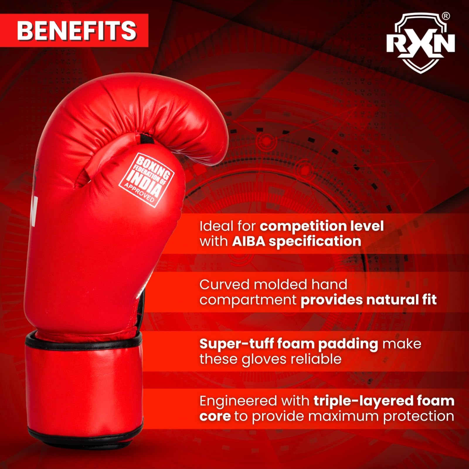 RXN Non-Stop Amateur World Star Competition Boxing Gloves (Blue, 10oz) 1