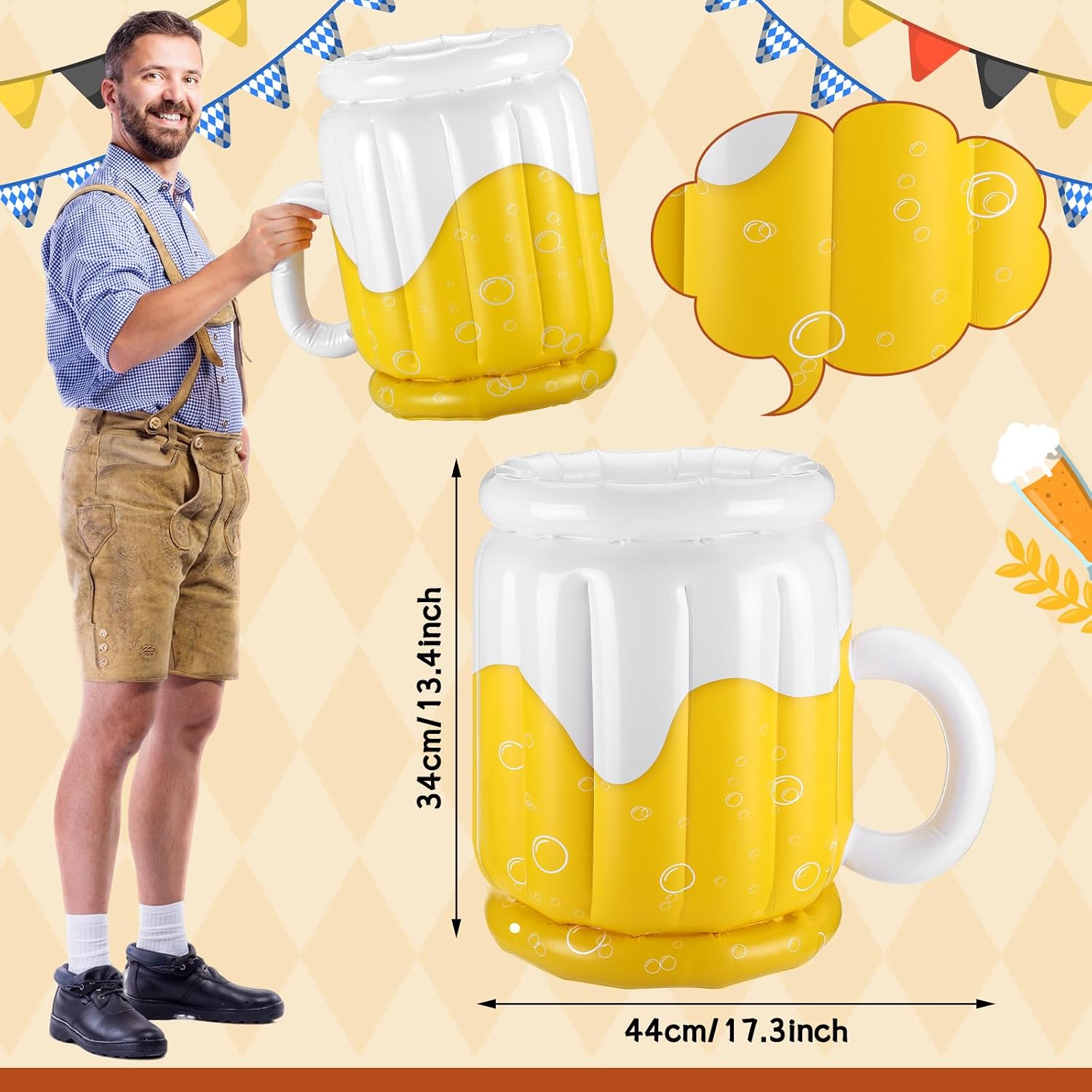 Leyndo 7 Pcs Inflatable Oktoberfest Pretzel Decorations Includes 6 Pcs Inflatable Pretzels and Beer Mug for German October Fest Decor Beer Themed Party Supplies