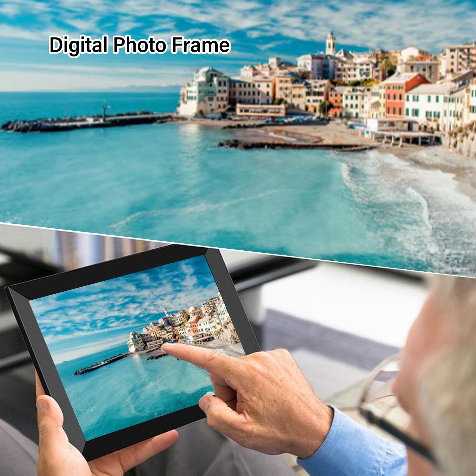 15 Zoll Digital Bilderrahmen mit 80.000 Fotospeichern,HD Touchscreen, Automatischer Drehung, WiFi Smart elektronischer Digitaler Bilderrahmen für Vphoto App, Momente überall