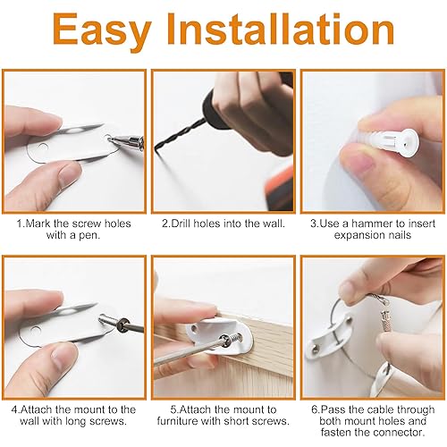 Miniatura 6 de Anclajes para muebles (10 unidades) para bebés, antipunta, anclaje de muebles que asegura 420 libras de tensión resistente a terremotos, anclaje de