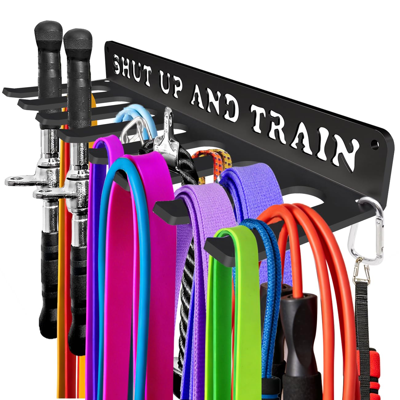 Gym Home Rack 8 Hook Heavy-Duty Wall-mounted Organizer Multi-Purpose Workout Gear Wall Hanger Storage for Resistance Bands Jump Ropes Lifting Belt Fitness Bands Barbells Carabiners Included