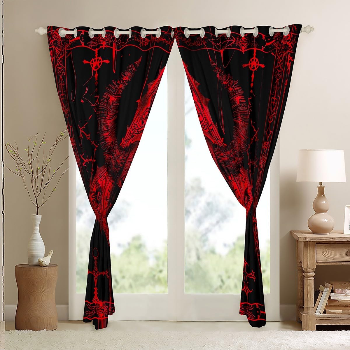 jejeloiu Goat Head Blackout Curtains (2 Panels, 52 x 63 Inch) Gothic Art Goth Curtains for Bedroom Living Room Mysterious Hippie Decor Darkening Drapes