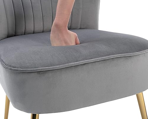 Miniatura 42 de Juego de 2 sillas decorativas de terciopelo, cómodas sillas de sala de estar, sin brazos, sofá individual lateral de mediados de siglo con patas