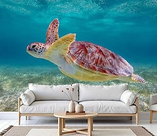 3D Wallpaper Green Sea Turtle Caribbean Sea Akumal Bay Maya Cozumel Quintana Roo Removable Waterproof Large Wall Mural Wall Background Decorative Decals Modern Decor Print Design(Not Self-Adhesive)