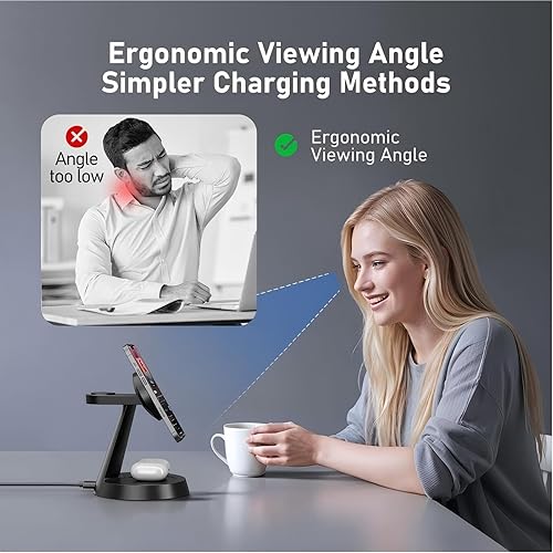 Miniatura 6 de Estación de carga inalámbrica 3 en 1 para Apple Mag-Safe 15 W, soporte de cargador rápido para múltiples dispositivos Apple, cargador magnético para