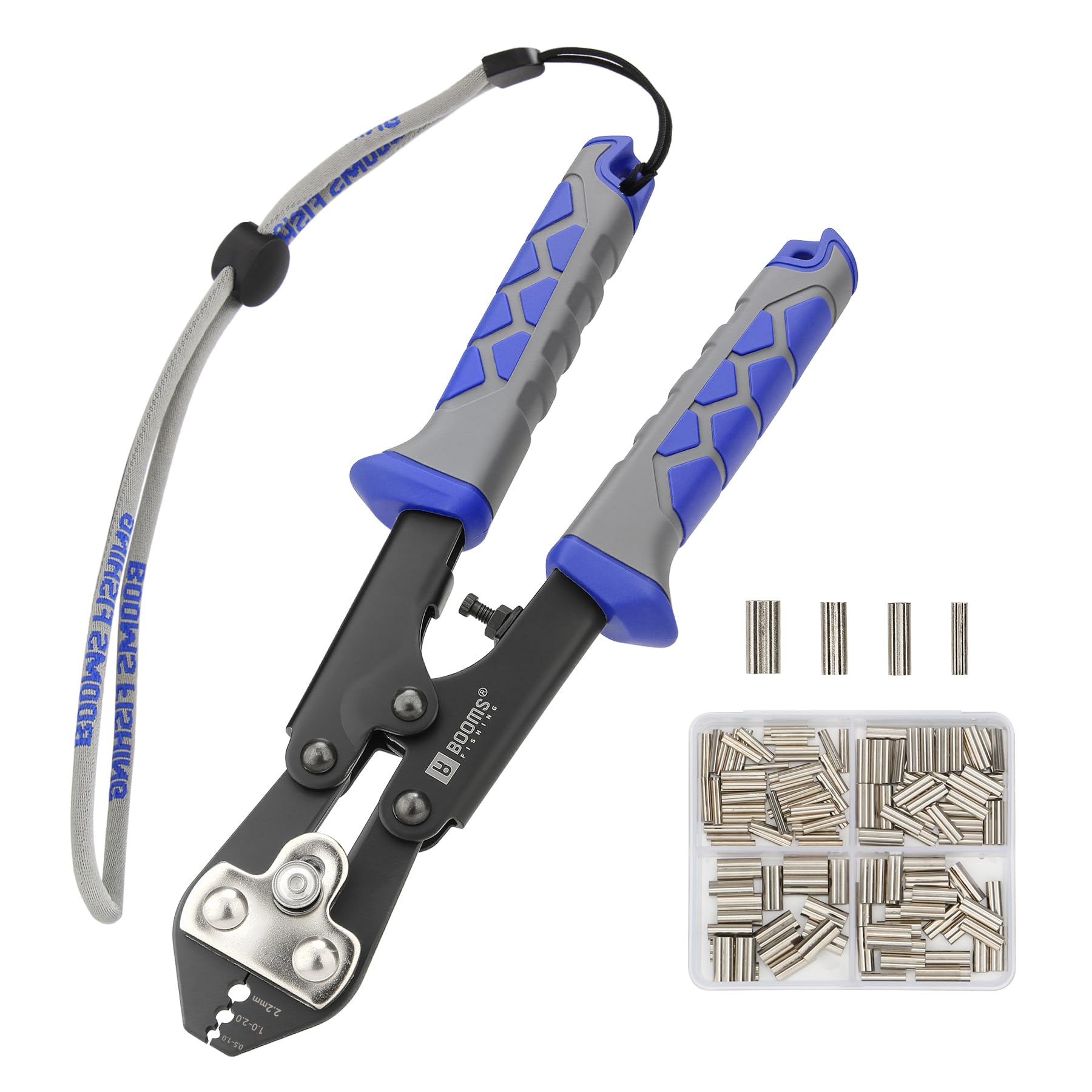Booms Fishing Crimping Pliers Kit: 8.8in Crimper Tool for Wire & Mono Lines Up to 2.2mm -Includes 140pcs Double Barrel Sleeves - XW42 Saltwater Freshwater Rigging Tool