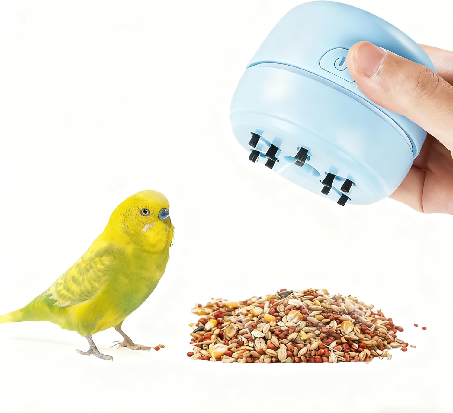 Parrot Food Empty Seed Vacuum– Automatic Bird Seed Cleaner, Portable Electric Seed Shell Separator for Cockatiel, Parakeet, Budgie – Includes Charging Cable & Cleaning Tool (Blue)