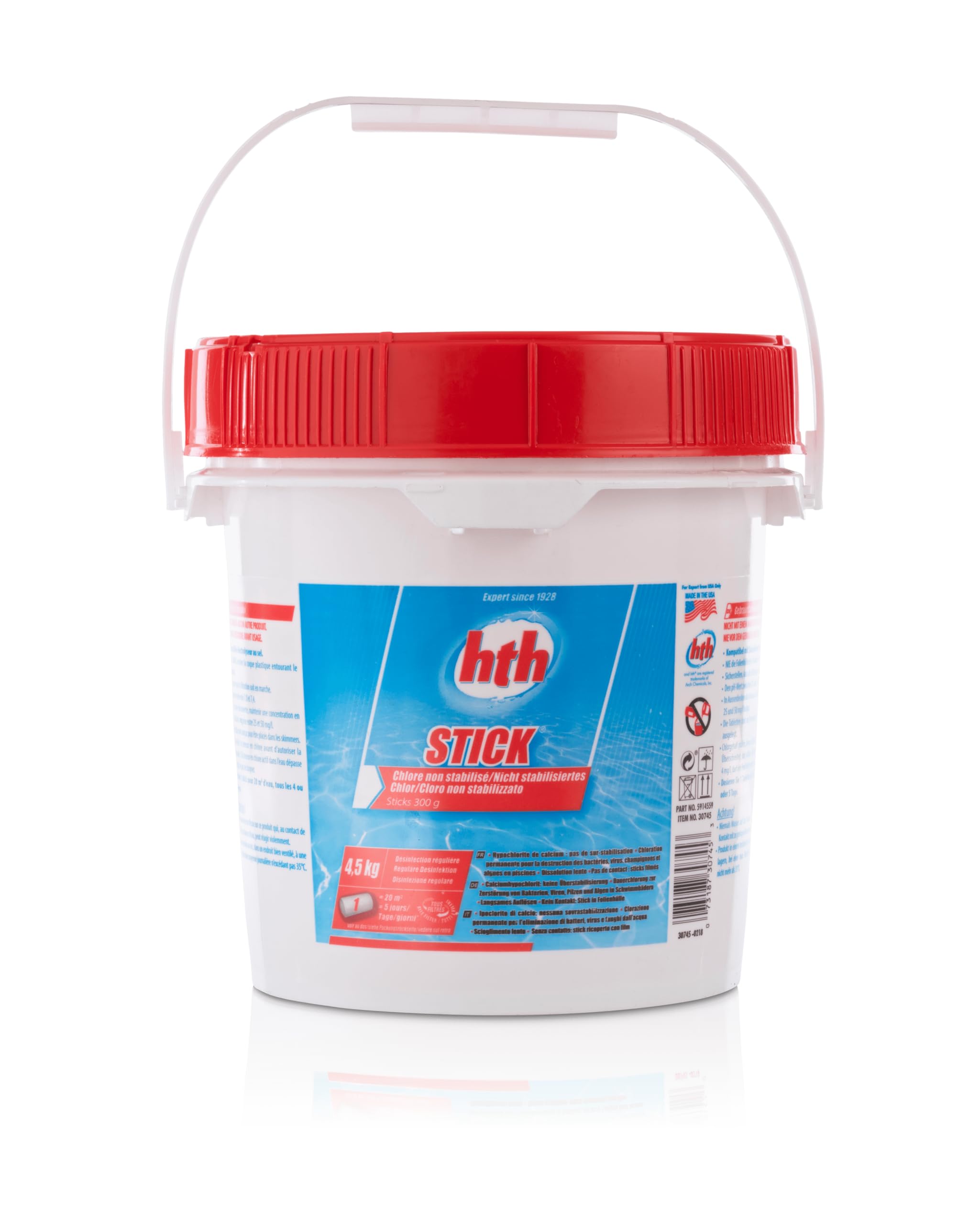 HTH - Stick- Hypopchlorite - Chlore 300 gr - Pot de 4,5 Kg