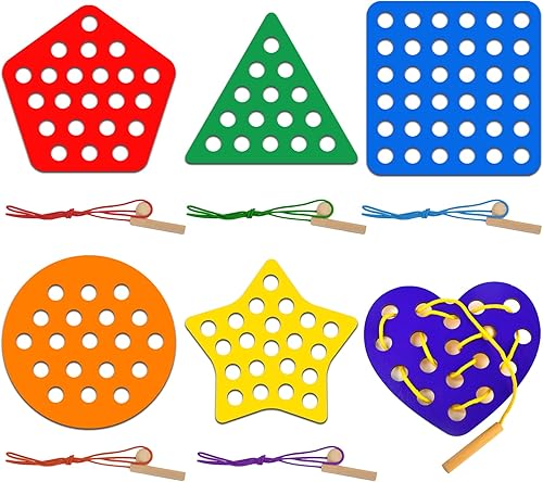 Miniatura 1 de 6 piezas de juguetes de cordones para niños pequeños juguetes geométricos de madera juguetes educativos y de aprendizaje juguetes de habilidad