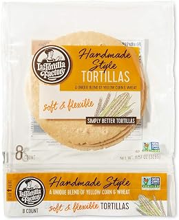 La Tortilla Factory Handmade Style Yellow Corn & Wheat Tortillas - Non-GMO, 14g Whole Grains, Soft Flexible 8-Pack