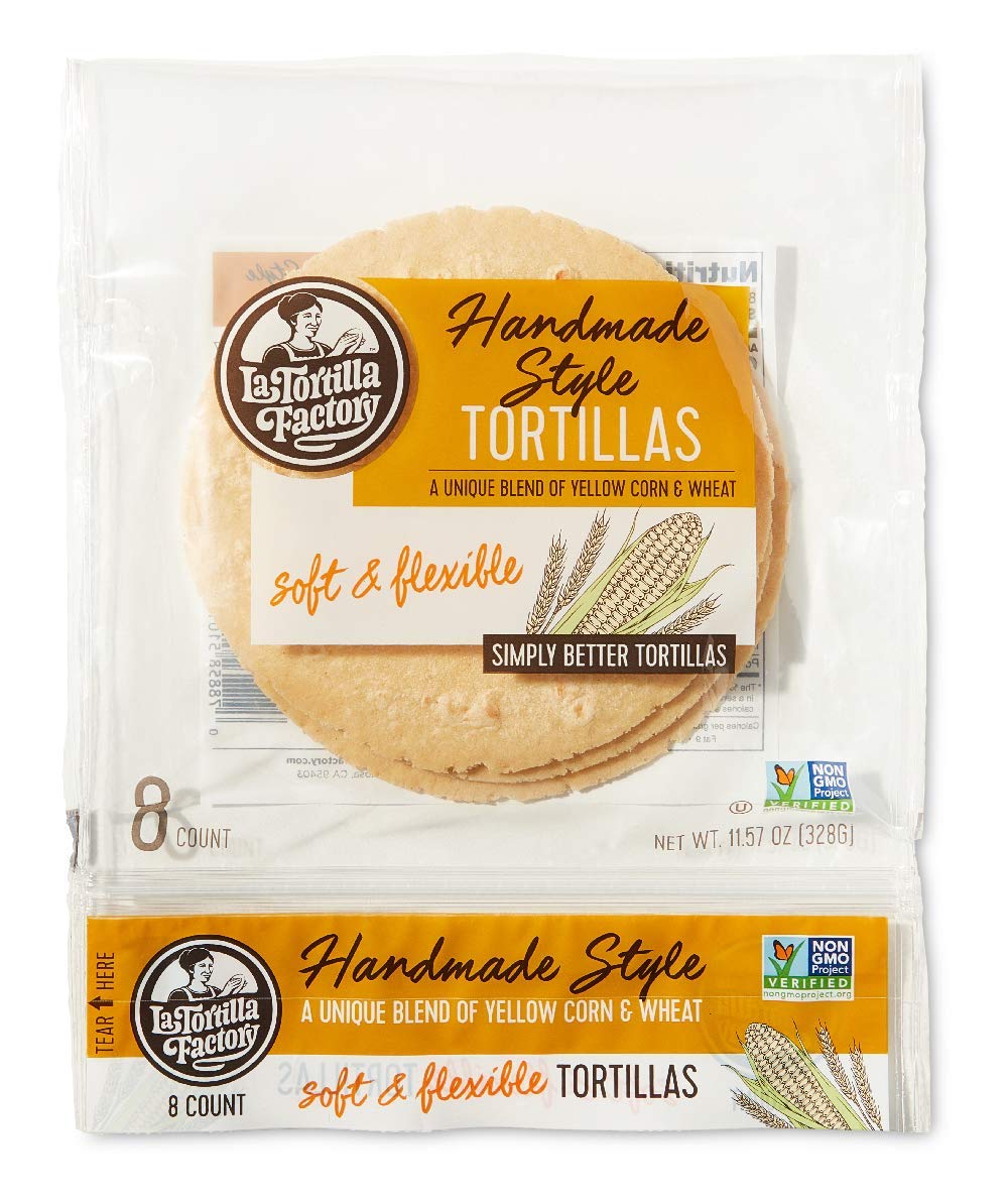 La Tortilla Factory Handmade Style Yellow Corn & Wheat Tortillas - Non-GMO, 14g Whole Grains, Soft Flexible 8-Pack