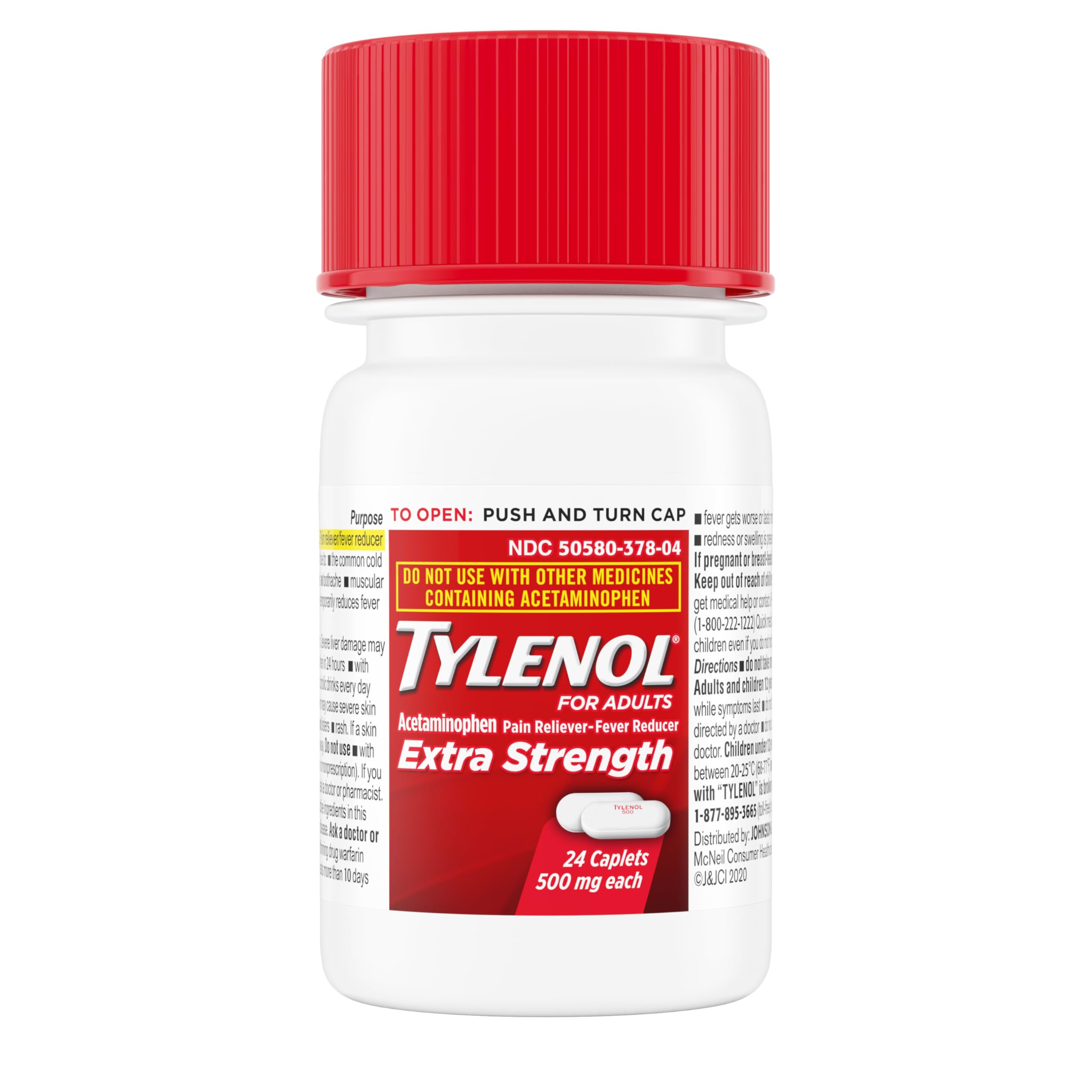 Tylenol Extra Strength 500 mg Acetaminophen Caplets, Pain Reliever & Fever Reducer, Acetaminophen for Minor Arthritis Pain, Headache, Backache & Toothache, 24 Ct
