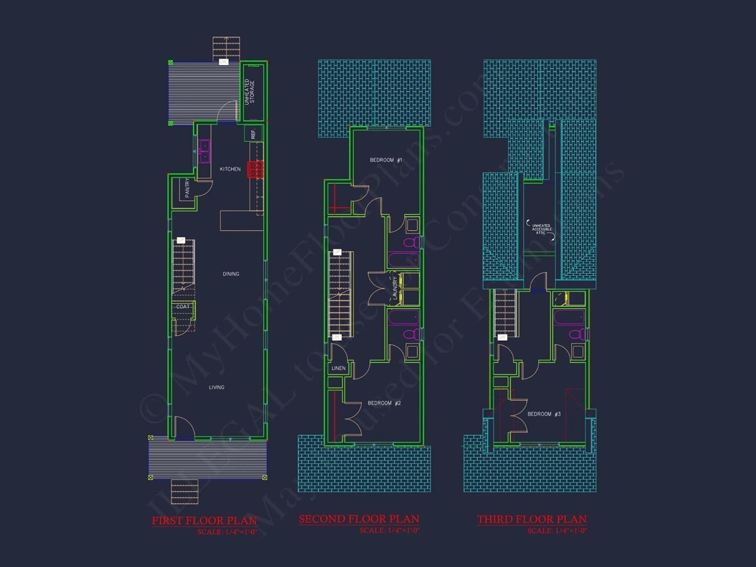 20-1678 HOUSE PLAN - Efficient 3-Story House Floor Plan with CAD Architecture Designs
