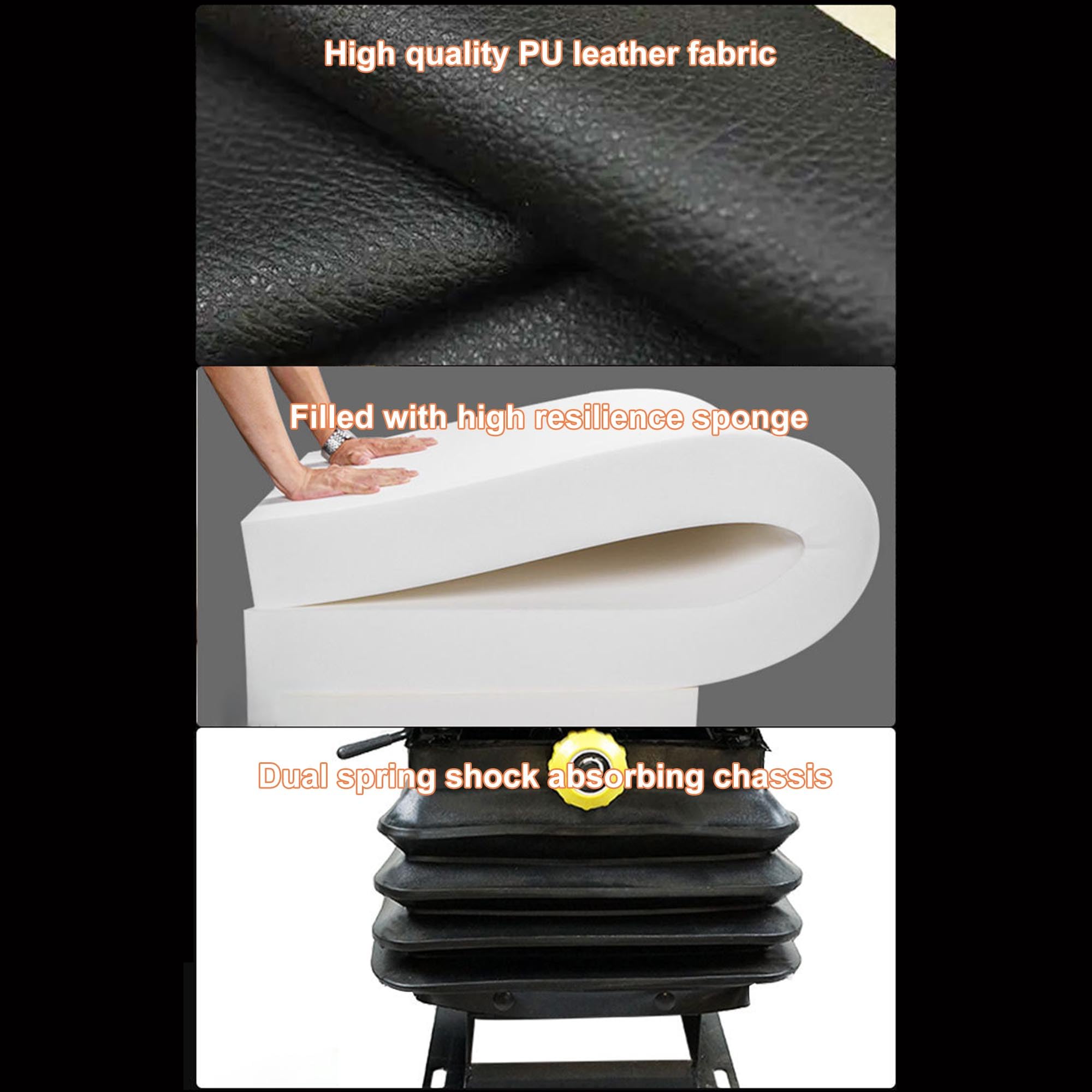 IPSU Asiento Universal para Carretilla Elevadora, Asiento De Tractor con Absorción De Impactos De 3 Niveles, Asiento De Excavadora De Cuero Plegable con Respaldo y Reposabrazos Ajustables