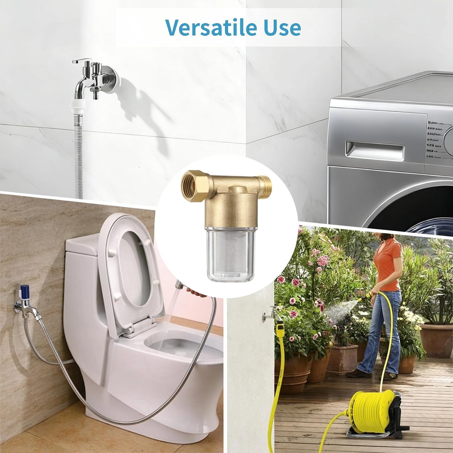 Inline Water Filter for Washing Machine, Electric Water Heater, Shower and Garden Hose, Sediment Filter, Anti Clogging, 3.7 x 3.3 x 2.0 in