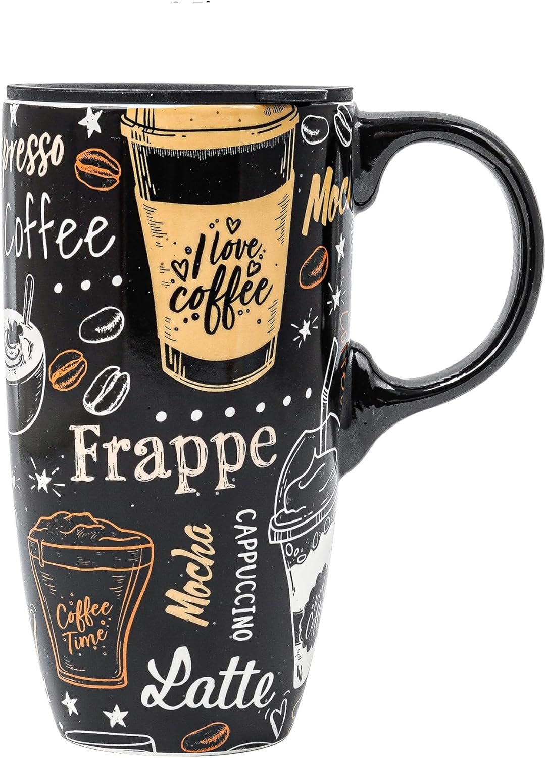 Topadorn Ceramic Travel Mug with Handle Coffee Mug Ceramic Latte Tea Mug, Color Boxed, 17 oz, Splash Resistant Lid - Travel Tea Mug for Car Cup Holder, Frappe
