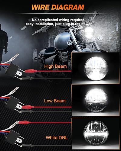 Miniatura 8 de UNI-SHINE Faro LED para motocicleta de 5.75 pulgadas, 5-34 pulgadas, aprobado por DOT, con DRL de haz alto y bajo, Plug and Play Motor Bike