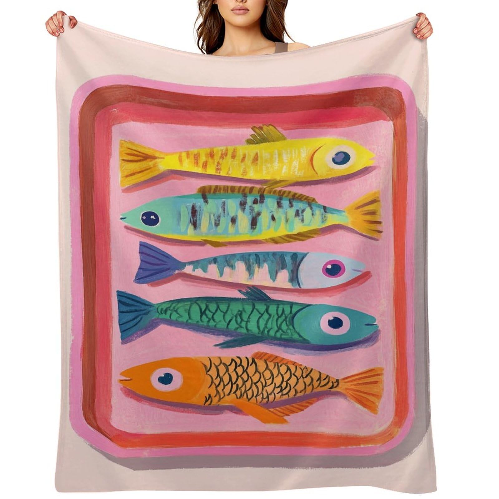 Vendhui Pink Tin with Five Colored Sardines Blanket Anti Pilling Throw Cozy Durable Blanket for Bedroom Living Room Couch Sofa Bed 30"x40"