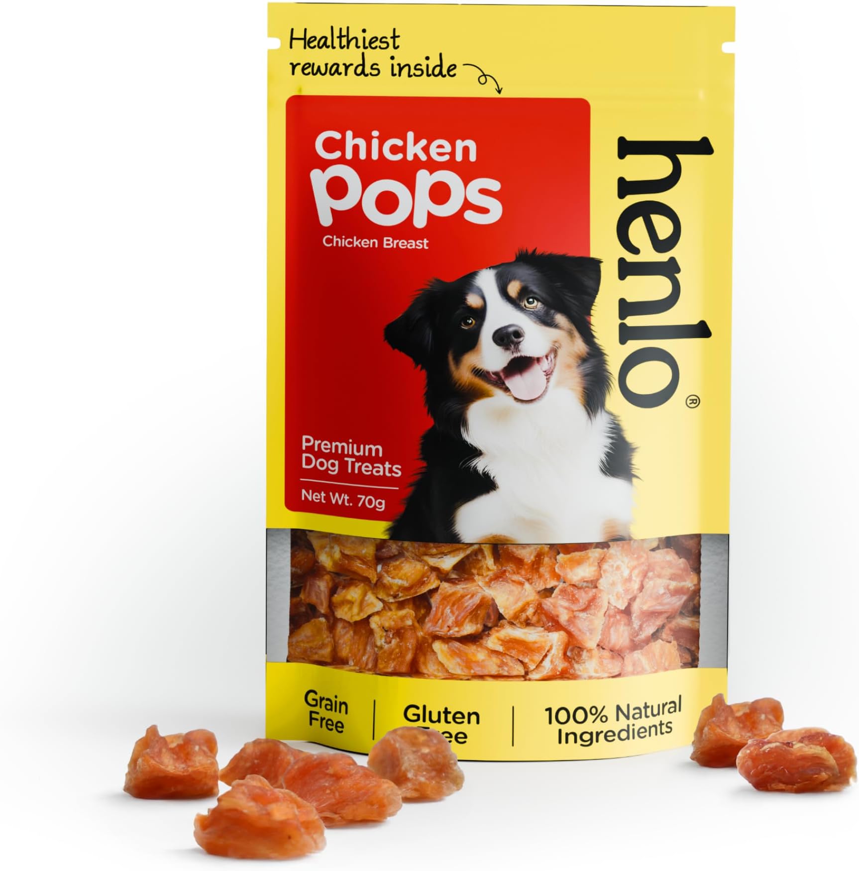 Henlo Chicken Pops Dog Treats | High-Protein Crunchy Dog Snacks | Single Ingredient Chicken Breast | Grain-Free & Gluten-Free | No Preservatives | Slow Cooked for Maximum Nutrition | 70g (Pack of 1)
