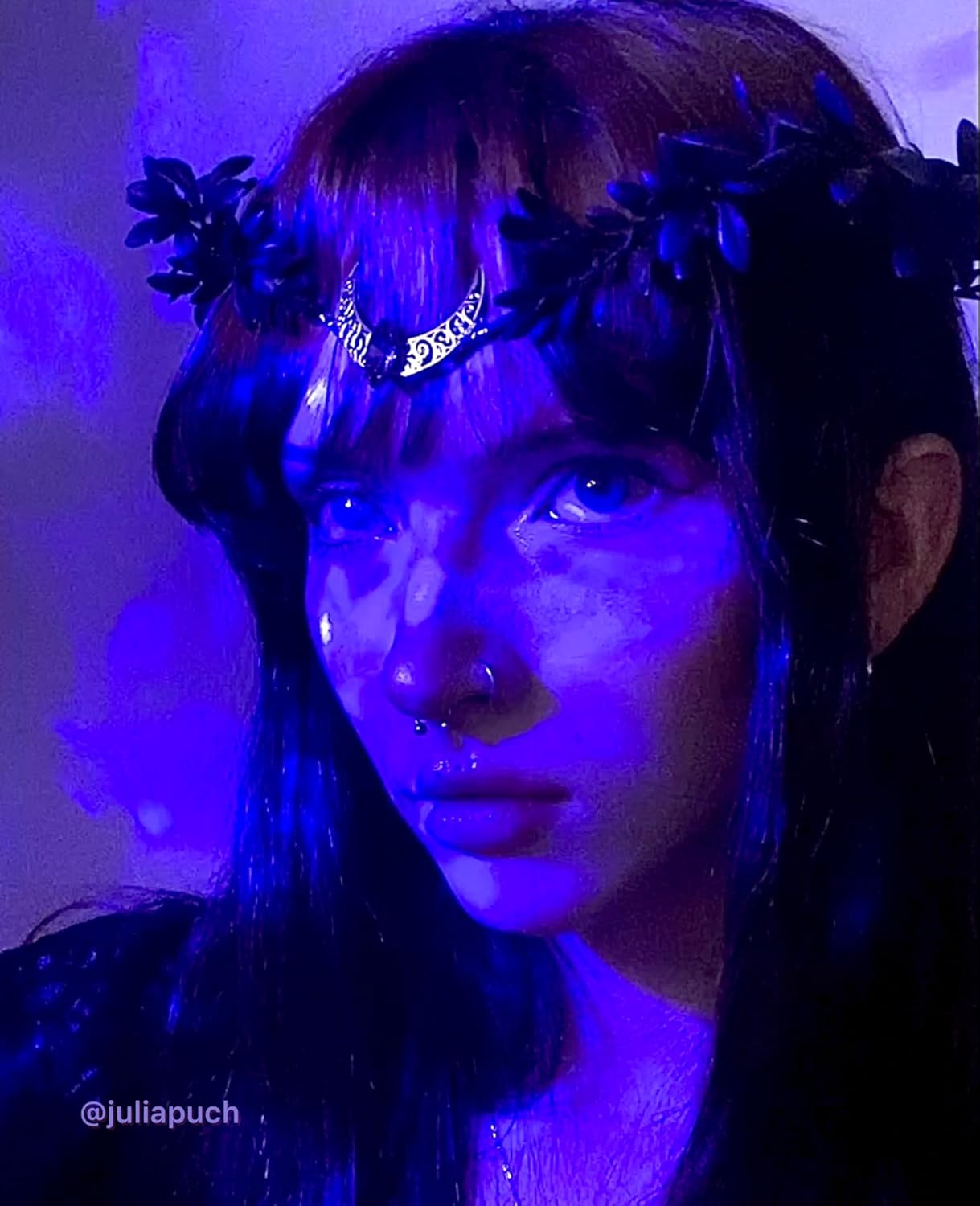 MOSTORY Black Moon Flower Crown - Handmade Gothic Elf Headpiece Woodland Dark Floral Headband Fairy Circlet for Renaissance Halloween Goth Wedding Party Cosplay Photo Shoot - Image 3