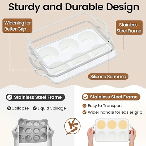 Miniatura 5 de Molde de silicona para magdalenas jumbo con marco metálico, molde grande para pastelitos antiadherente de silicona de grado alimenticio, con asas, 6