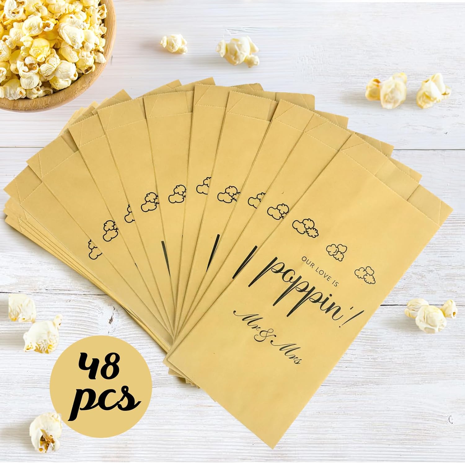 ANTING 48Pcs Our Love is Poppin Popcorn Engagement Wedding Party Favors Popcorn Engaged Wedding Bridal Shower Goody Snack Treat Bags Grease Resistant