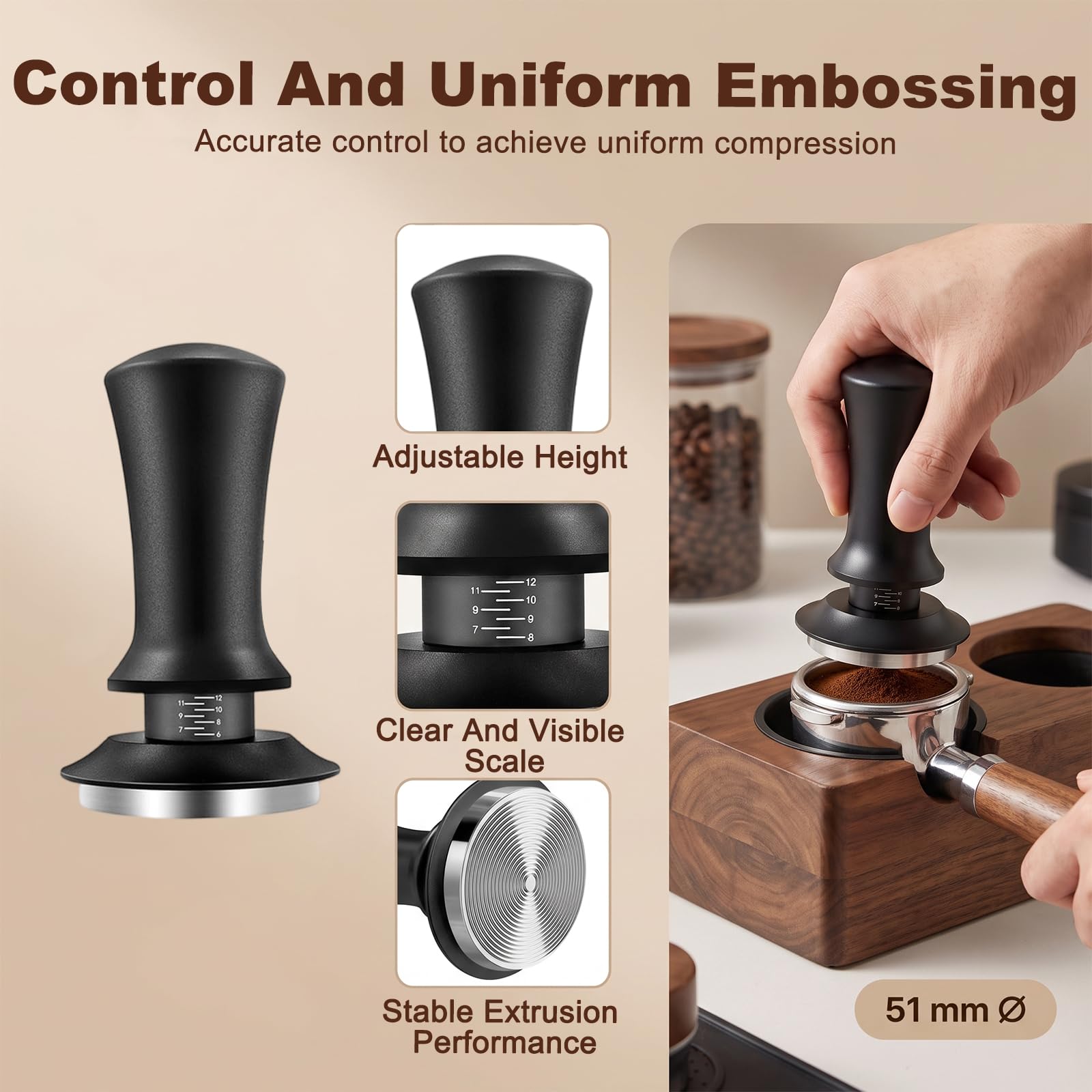 Juego de prenso, 51 mm, con aguja de espresso, anillo dosificador de 51 mm, prensador de café con alfombrilla distribuidora, agujas para agitador de café, pantalla de puck, estación de tamper