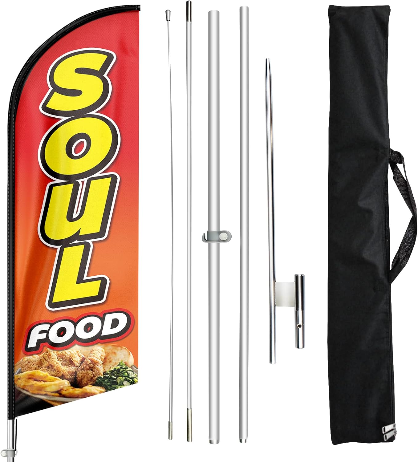 Soul Food Advertising Feather Flag, Soul Food Restaurant Swooper Flags, Advertising Feather Banner Sign for Restaurant Food Business 11 Feet