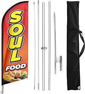 FSFLAG Soul Food Advertising Feather Flag, Soul Food Restaurant Swooper Flags, Advertising Feather Banner Sign for Restaurant Food Business 11 Feet