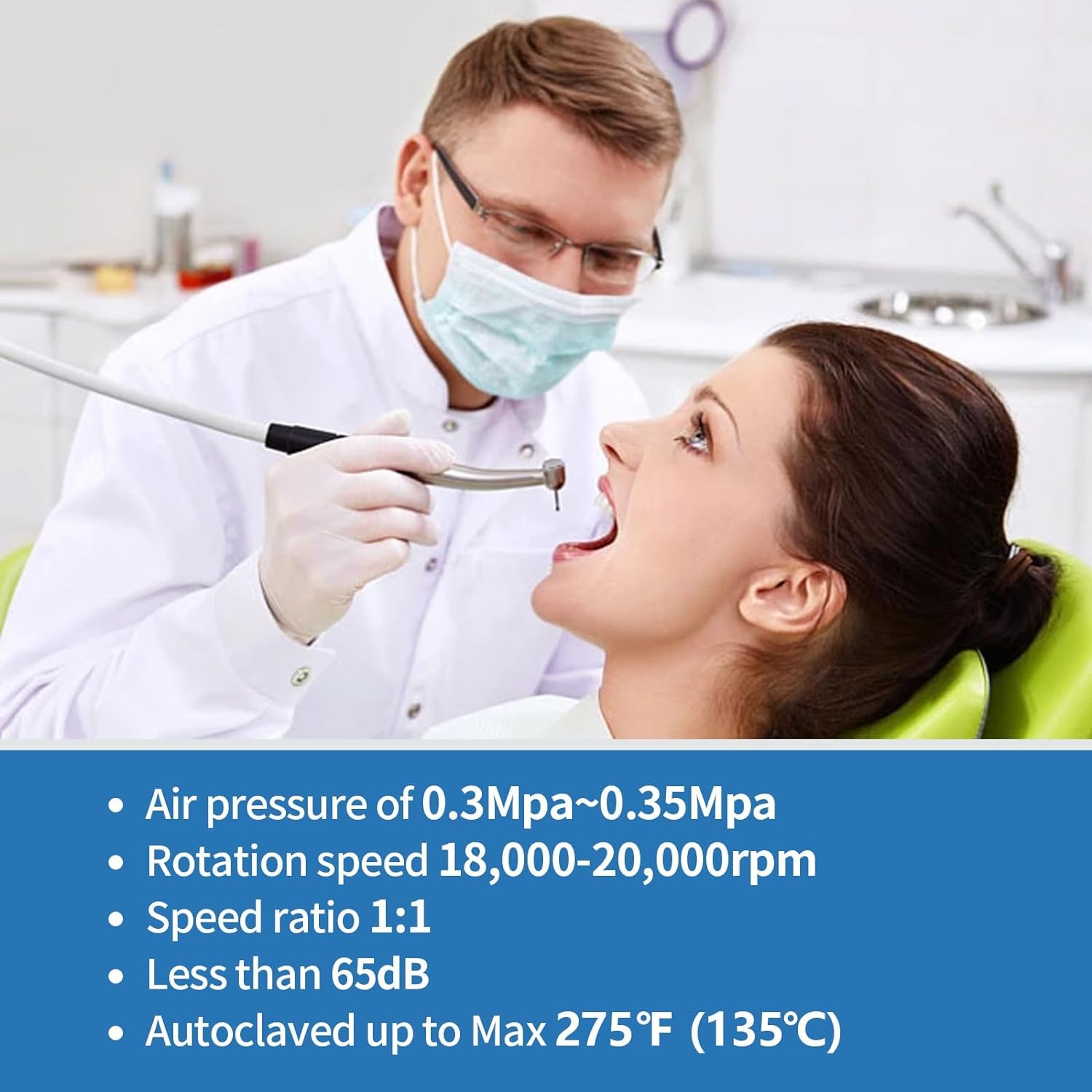 Low Speed Handpiece & Attachment Kit: Slow-Speed Dental Handpiece with Air-Turbine Motor, Contra Angle Attachment & Nose Cone, for Trimming, Polishing & Decay Removing