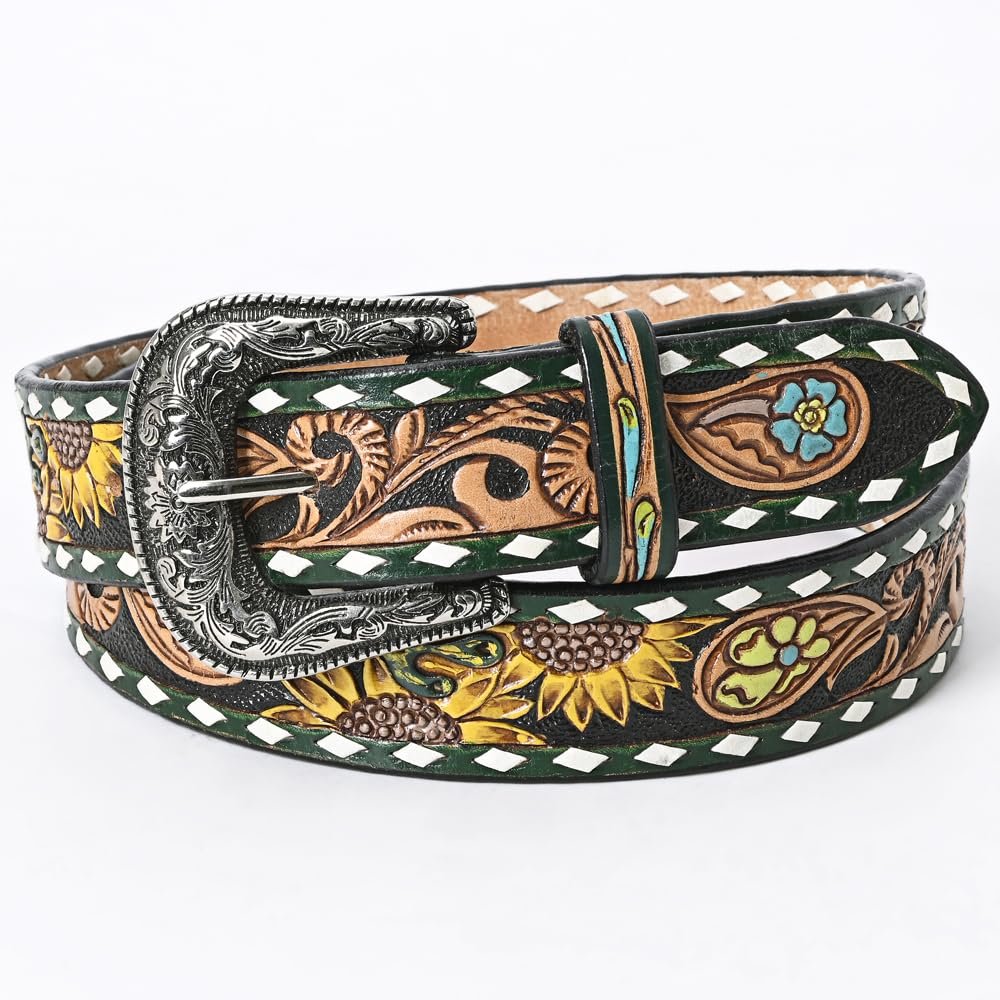 American Darling Beautifully Hand Tooled Black Genuine American Leather Belt Men and Women Western Belt with Removable Buckle