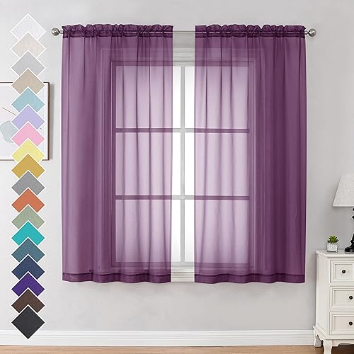 Miniatura 144 de OVZME 2 paneles de cortina traslúcidas para ventana, 96 pulgadas de largo, para dormitorio, diseño de bolsillo superior para cortinero, tratamiento