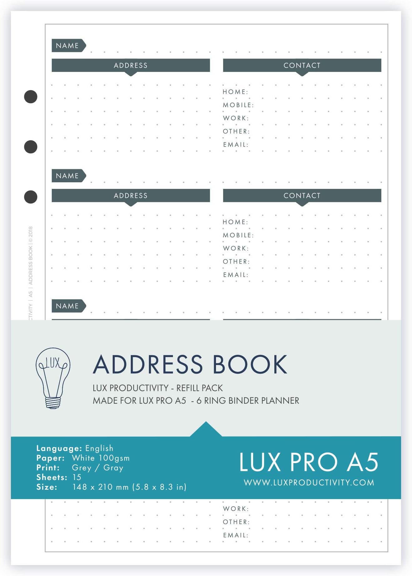 LUX PRO Refill Packs UK (LUX PRO - Address Book)