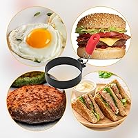 Vista 6 de Anillos de huevo de acero inoxidable para freír, anillos redondos para cocinar, moldeadores de panqueques con mango de silicona naranja, moldes